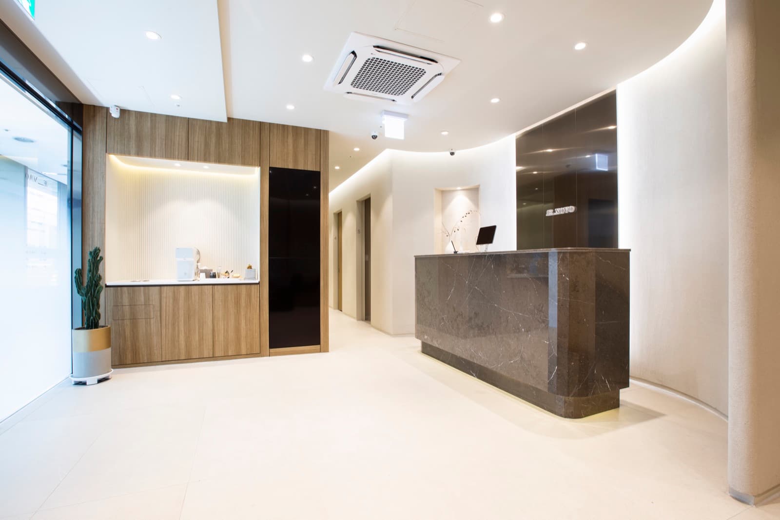 Reception area at Renovo Skin Clinic in Apgujeong, Seoul