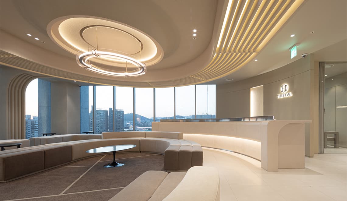 Reception lounge at The Heal Dermatology Clinic's Sinsa branch